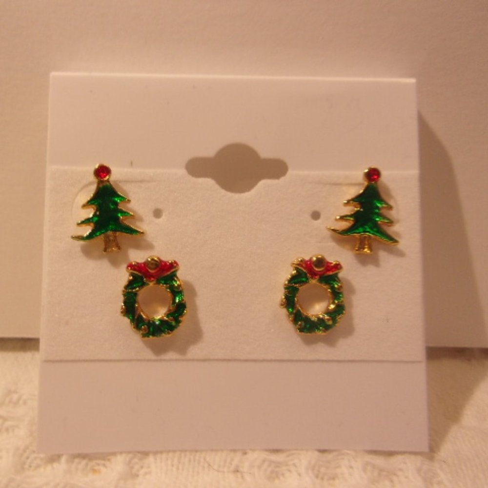 Small Christmas Tree Wreath Pierced Earrings